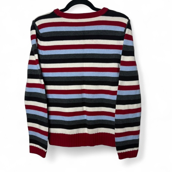 Tommy Hilfiger Striped Cotton Sweater Red Blue Cream Black Large - Picture 5 of 6